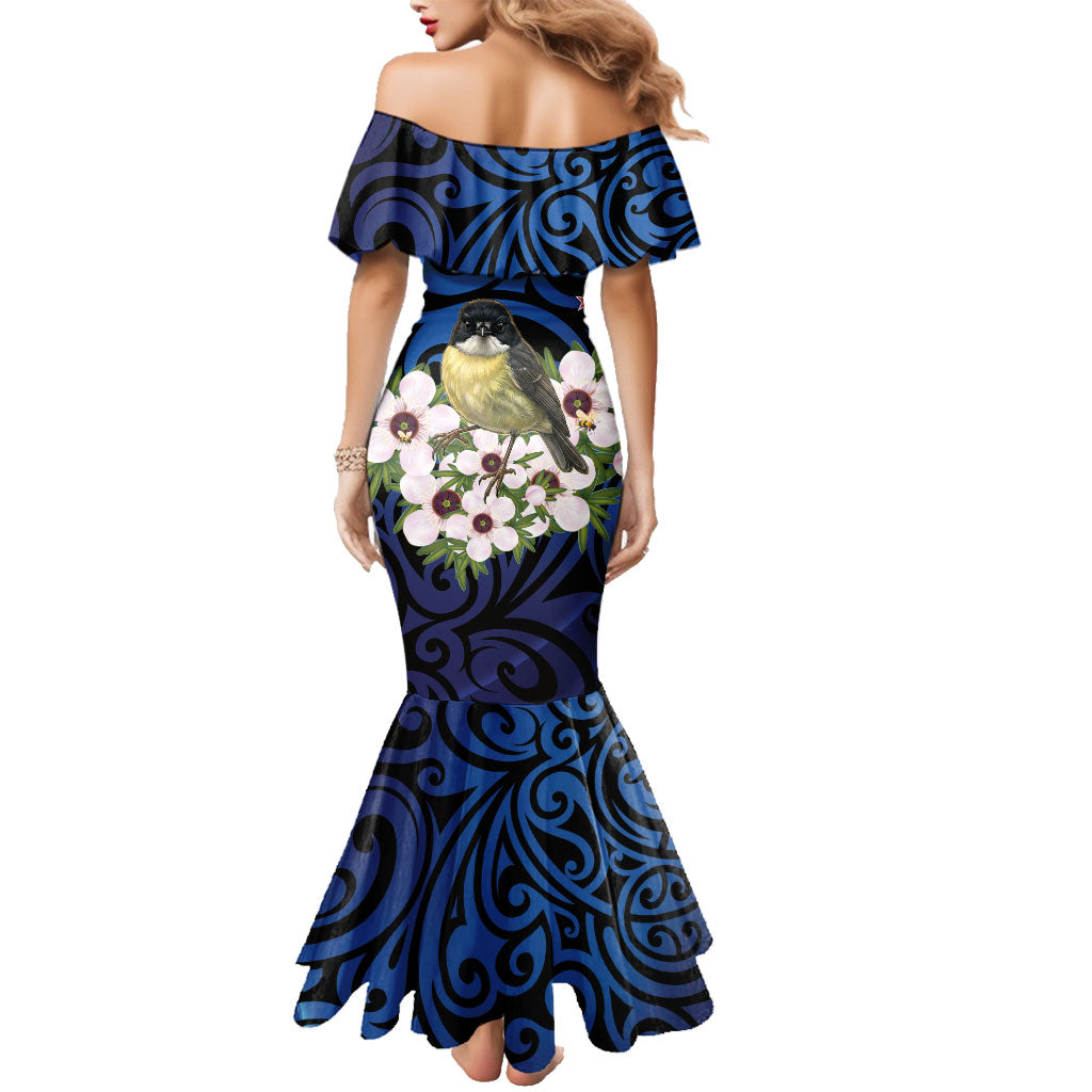 Tomtit New Zealand Personalised Family Matching Mermaid Dress and Hawaiian Shirt Miromiro Manuka Flower Maori Pattern LT22 - Polynesian Pride