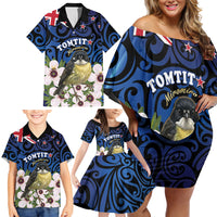 Tomtit New Zealand Personalised Family Matching Off Shoulder Short Dress and Hawaiian Shirt Miromiro Manuka Flower Maori Pattern LT22 - Polynesian Pride
