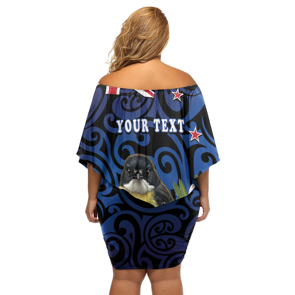 Tomtit New Zealand Personalised Family Matching Off Shoulder Short Dress and Hawaiian Shirt Miromiro Manuka Flower Maori Pattern LT22 - Polynesian Pride
