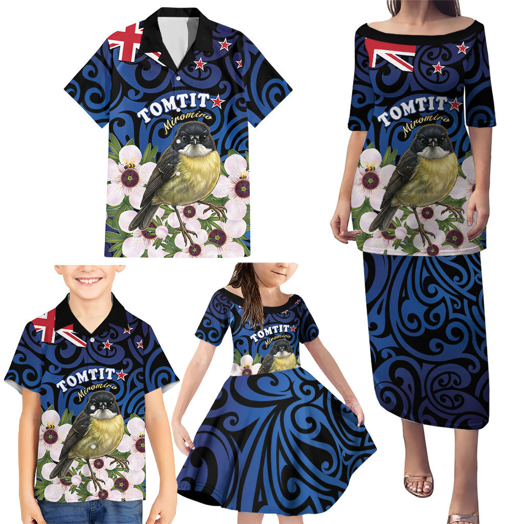 Tomtit New Zealand Personalised Family Matching Puletasi and Hawaiian Shirt Miromiro Manuka Flower Maori Pattern LT22 - Polynesian Pride