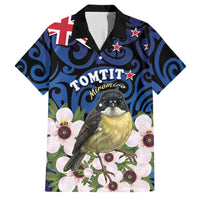 Tomtit New Zealand Personalised Family Matching Tank Maxi Dress and Hawaiian Shirt Miromiro Manuka Flower Maori Pattern LT22 Dad's Shirt - Short Sleeve Blue - Polynesian Pride