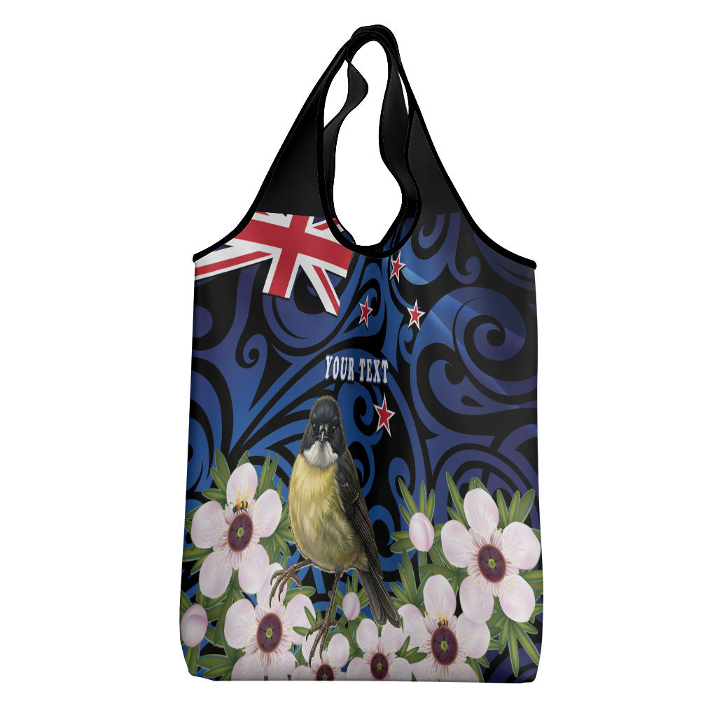 Tomtit New Zealand Personalised Grocery Bag Miromiro Manuka Flower Maori Pattern