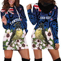 Tomtit New Zealand Personalised Hoodie Dress Miromiro Manuka Flower Maori Pattern
