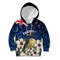 Tomtit New Zealand Personalised Kid Hoodie Miromiro Manuka Flower Maori Pattern