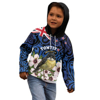 Tomtit New Zealand Personalised Kid Hoodie Miromiro Manuka Flower Maori Pattern
