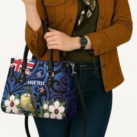 Tomtit New Zealand Personalised Leather Bag Miromiro Manuka Flower Maori Pattern