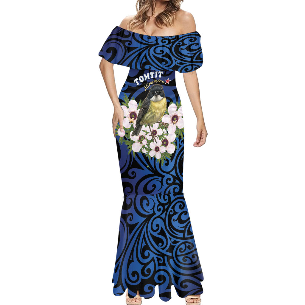 Tomtit New Zealand Personalised Mermaid Dress Miromiro Manuka Flower Maori Pattern