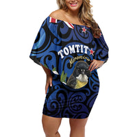 Tomtit New Zealand Personalised Off Shoulder Short Dress Miromiro Manuka Flower Maori Pattern