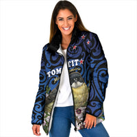 Tomtit New Zealand Personalised Padded Jacket Miromiro Manuka Flower Maori Pattern
