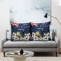 Tomtit New Zealand Personalised Pillow Cover Miromiro Manuka Flower Maori Pattern