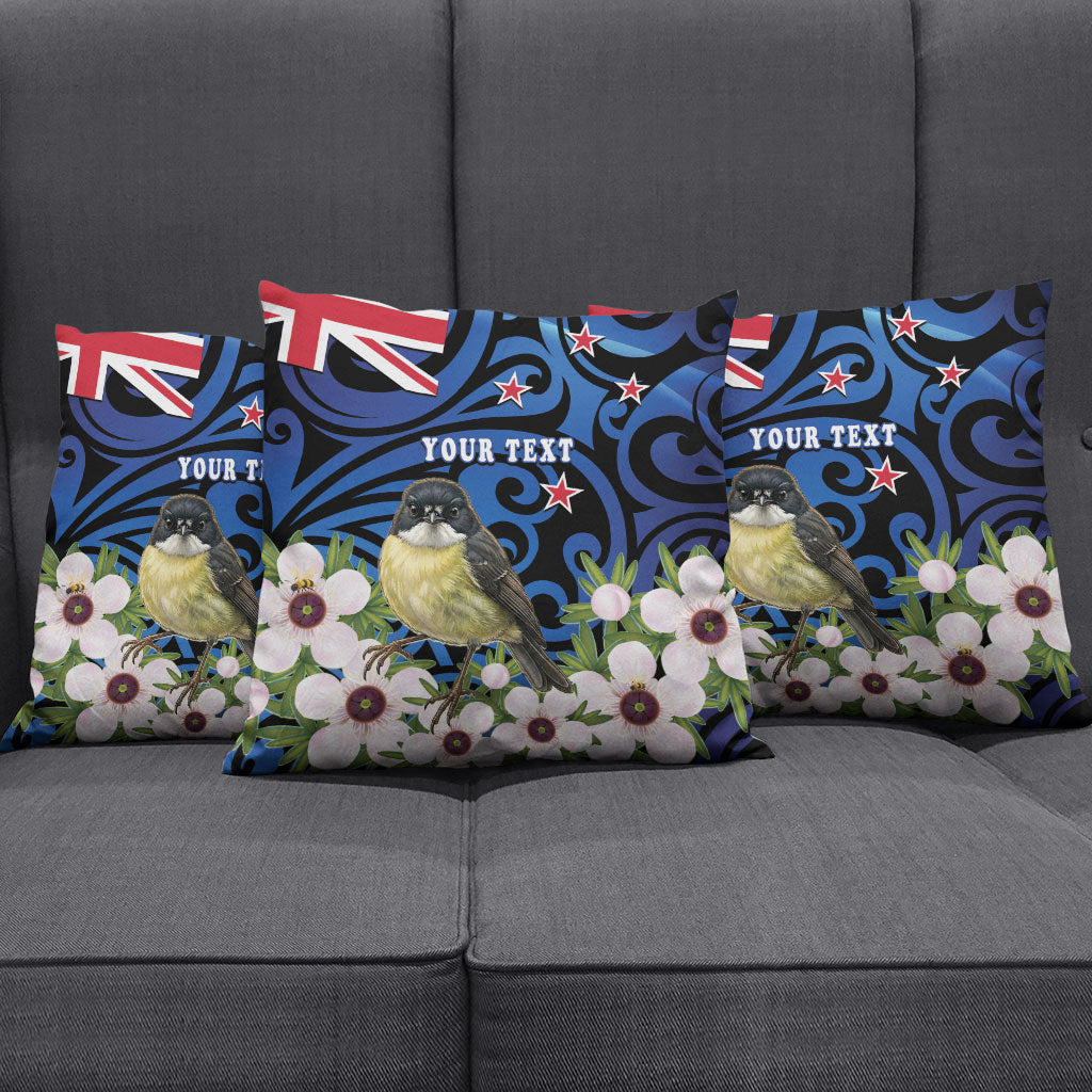 Tomtit New Zealand Personalised Pillow Cover Miromiro Manuka Flower Maori Pattern