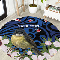 Tomtit New Zealand Personalised Round Carpet Miromiro Manuka Flower Maori Pattern