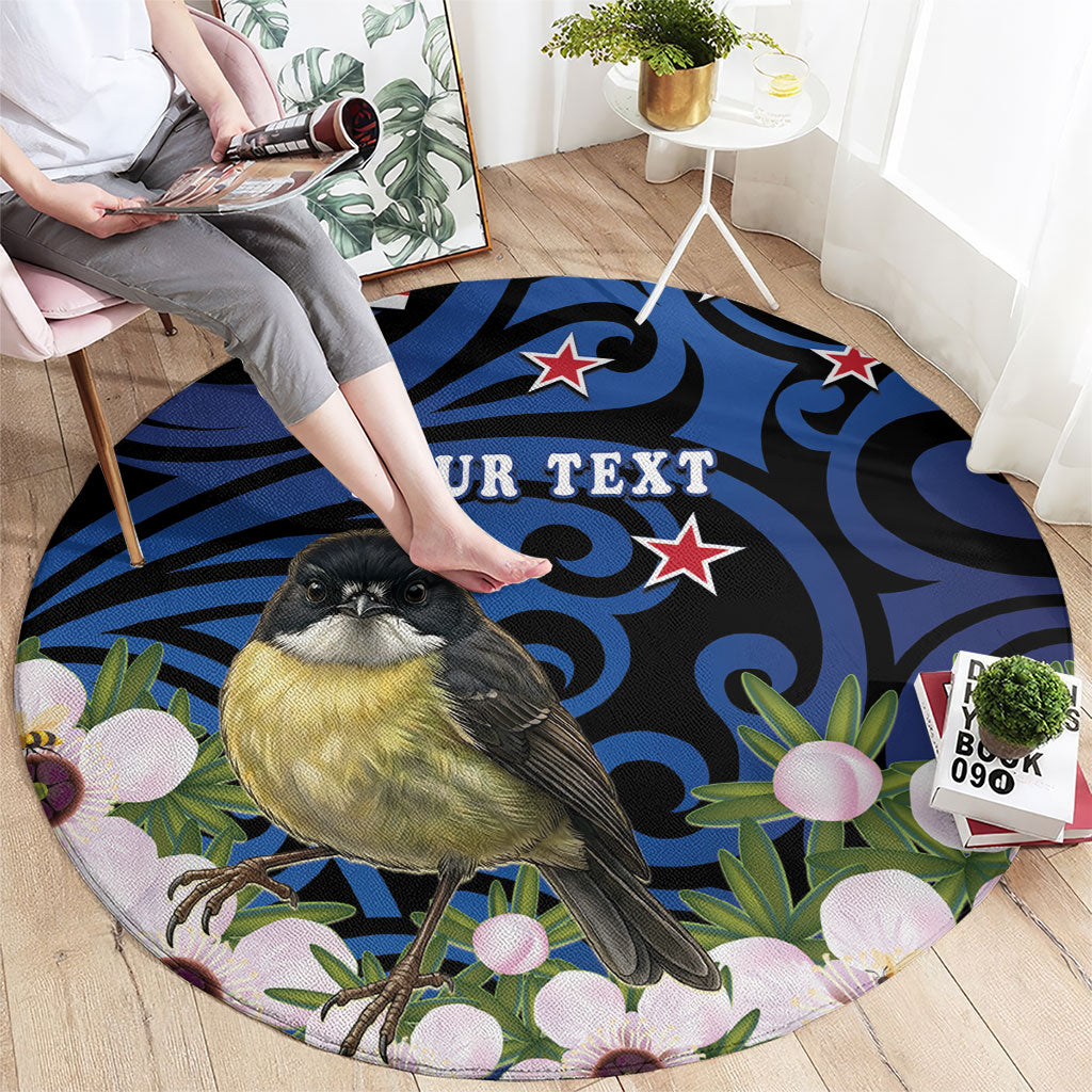 Tomtit New Zealand Personalised Round Carpet Miromiro Manuka Flower Maori Pattern