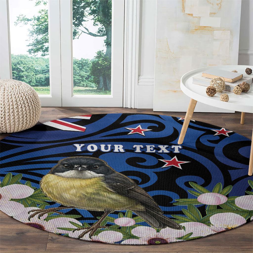 Tomtit New Zealand Personalised Round Carpet Miromiro Manuka Flower Maori Pattern