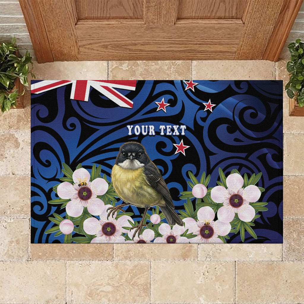 Tomtit New Zealand Personalised Rubber Doormat Miromiro Manuka Flower Maori Pattern