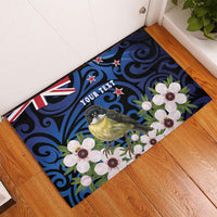 Tomtit New Zealand Personalised Rubber Doormat Miromiro Manuka Flower Maori Pattern