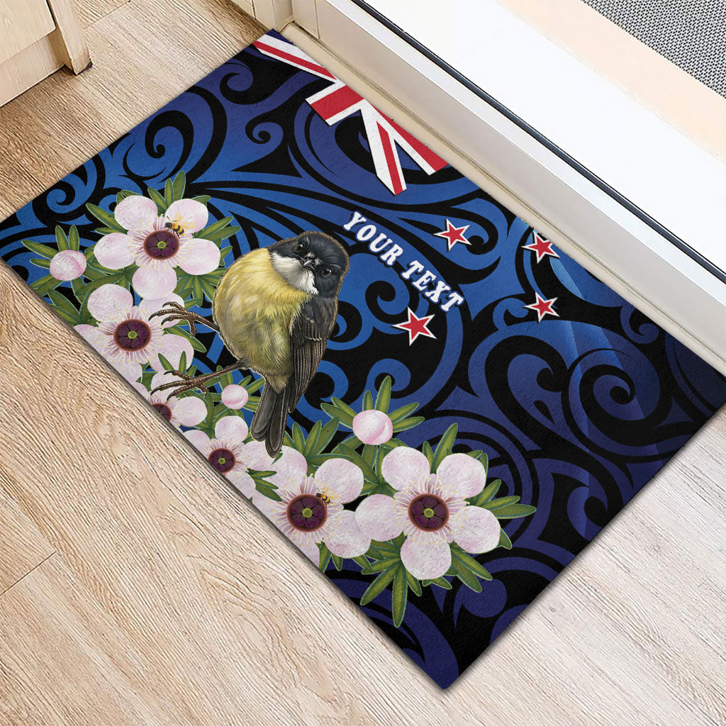 Tomtit New Zealand Personalised Rubber Doormat Miromiro Manuka Flower Maori Pattern