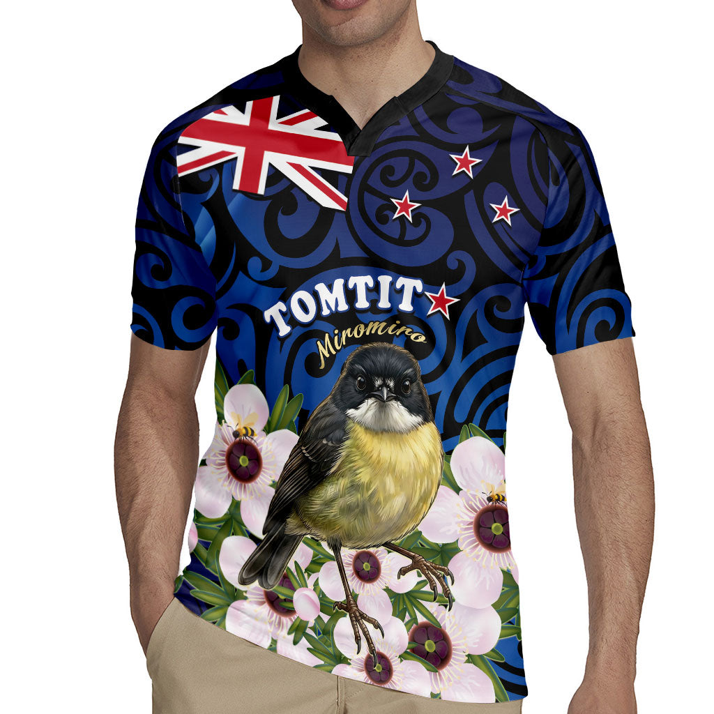 Tomtit New Zealand Personalised Rugby Jersey Miromiro Manuka Flower Maori Pattern