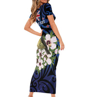 Tomtit New Zealand Personalised Short Sleeve Bodycon Dress Miromiro Manuka Flower Maori Pattern