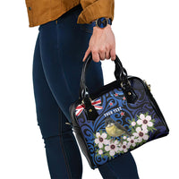 Tomtit New Zealand Personalised Shoulder Handbag Miromiro Manuka Flower Maori Pattern