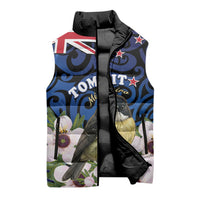 Tomtit New Zealand Personalised Sleeveless Puffer Jacket Miromiro Manuka Flower Maori Pattern