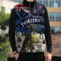 Tomtit New Zealand Personalised Sleeveless Puffer Jacket Miromiro Manuka Flower Maori Pattern