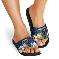 Tomtit New Zealand Personalised Slide Sandals Miromiro Manuka Flower Maori Pattern