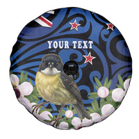 Tomtit New Zealand Personalised Spare Tire Cover Miromiro Manuka Flower Maori Pattern