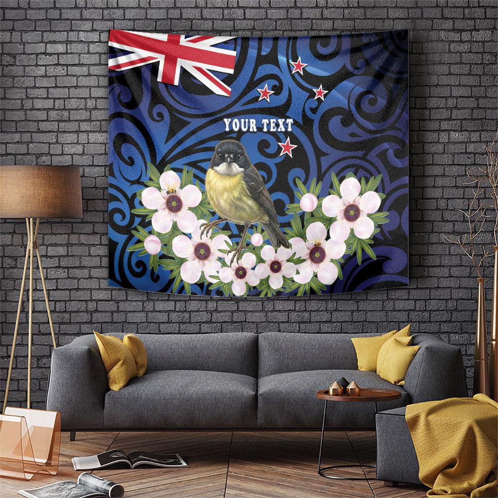 Tomtit New Zealand Personalised Tapestry Miromiro Manuka Flower Maori Pattern