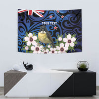 Tomtit New Zealand Personalised Tapestry Miromiro Manuka Flower Maori Pattern