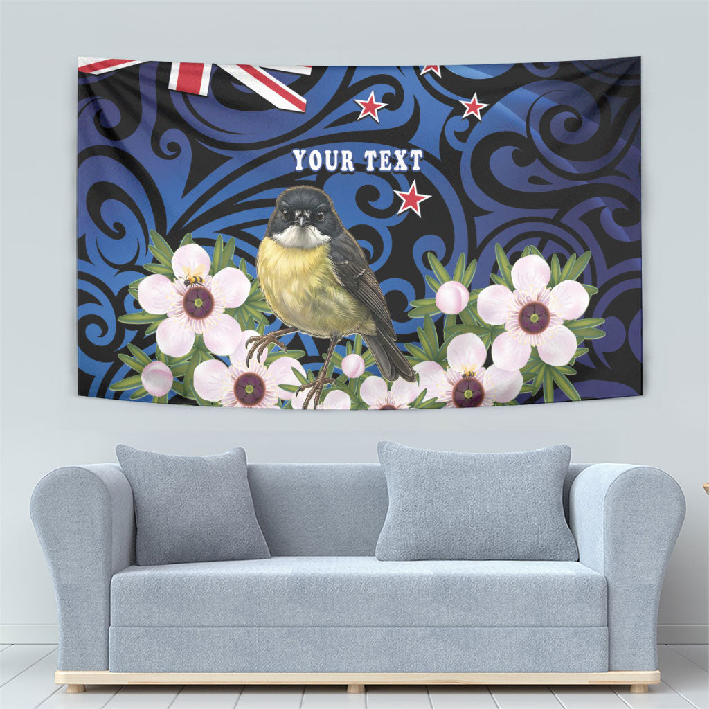 Tomtit New Zealand Personalised Tapestry Miromiro Manuka Flower Maori Pattern