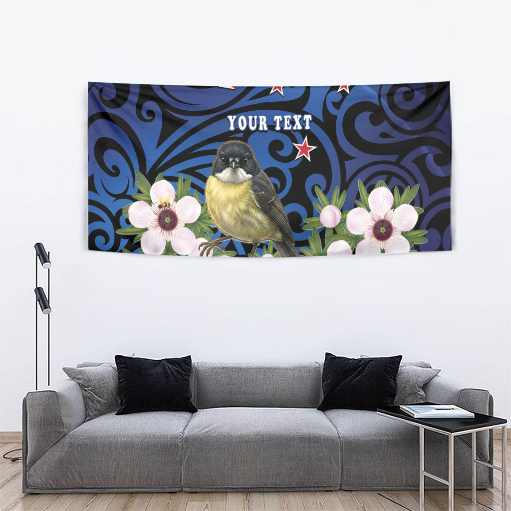 Tomtit New Zealand Personalised Tapestry Miromiro Manuka Flower Maori Pattern