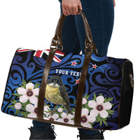 Tomtit New Zealand Personalised Travel Bag Miromiro Manuka Flower Maori Pattern