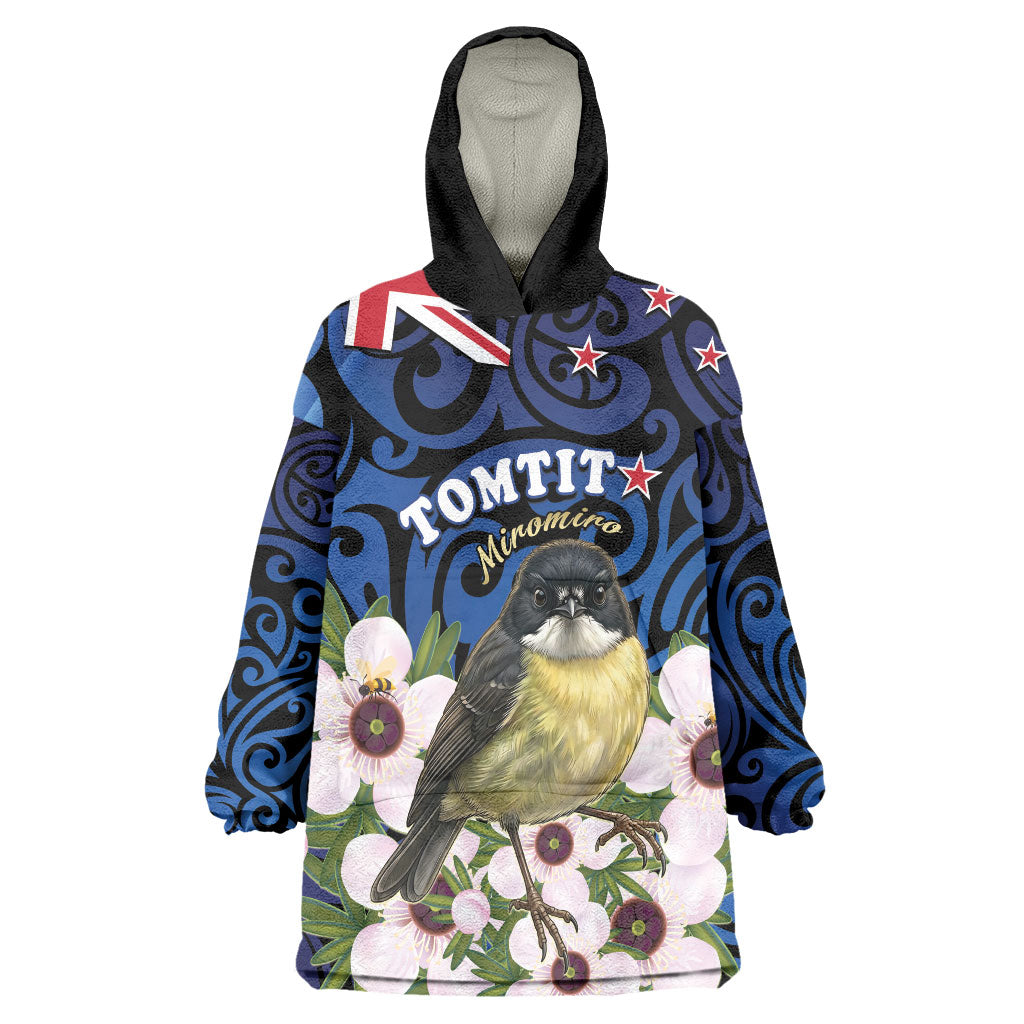 Tomtit New Zealand Personalised Wearable Blanket Hoodie Miromiro Manuka Flower Maori Pattern