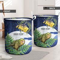 Kakapo New Zealand Personalised Laundry Basket Kowhai Flower Silver Fern Maori Pattern