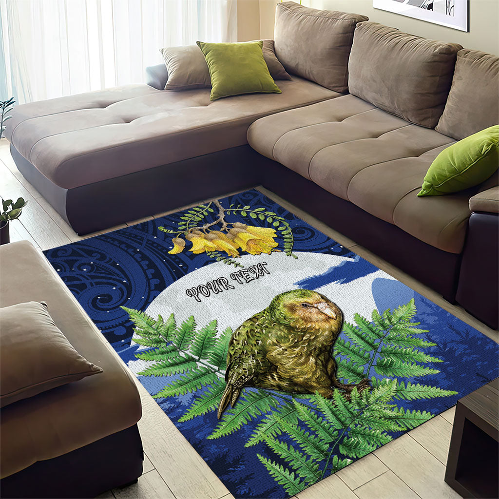 Kakapo New Zealand Personalised Area Rug Kowhai Flower Silver Fern Maori Pattern