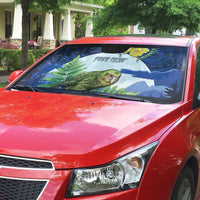 Kakapo New Zealand Personalised Auto Sun Shade Kowhai Flower Silver Fern Maori Pattern