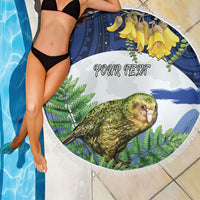 Kakapo New Zealand Personalised Beach Blanket Kowhai Flower Silver Fern Maori Pattern