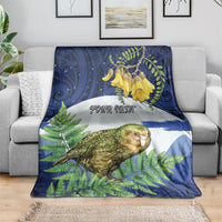 Kakapo New Zealand Personalised Blanket Kowhai Flower Silver Fern Maori Pattern