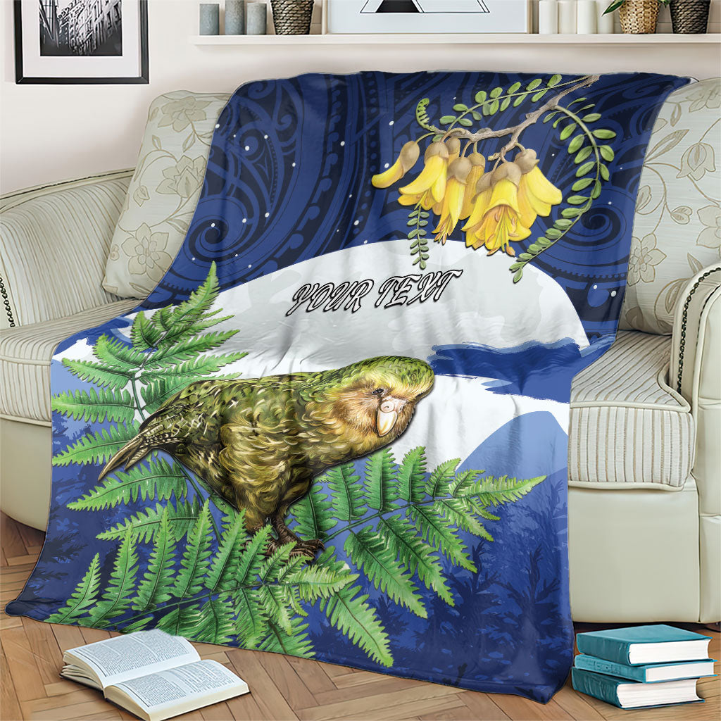 Kakapo New Zealand Personalised Blanket Kowhai Flower Silver Fern Maori Pattern