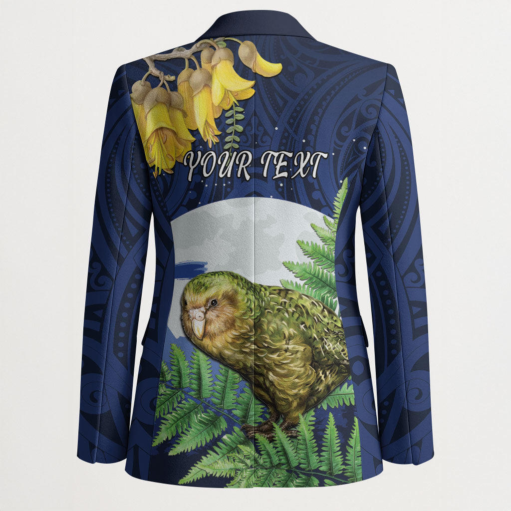 Kakapo New Zealand Personalised Blazer Kowhai Flower Silver Fern Maori Pattern