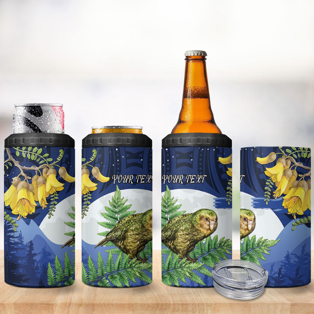 Kakapo New Zealand Personalised 4 in 1 Can Cooler Tumbler Kowhai Flower Silver Fern Maori Pattern LT22 - Polynesian Pride