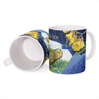 Kakapo New Zealand Personalised Ceramic Mug Kowhai Flower Silver Fern Maori Pattern