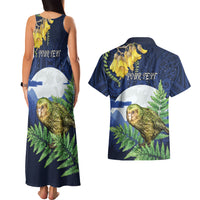 Kakapo New Zealand Personalised Couples Matching Tank Maxi Dress and Hawaiian Shirt Kowhai Flower Silver Fern Maori Pattern LT22 - Polynesian Pride