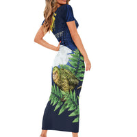 Kakapo New Zealand Personalised Family Matching Short Sleeve Bodycon Dress and Hawaiian Shirt Kowhai Flower Silver Fern Maori Pattern LT22 - Polynesian Pride