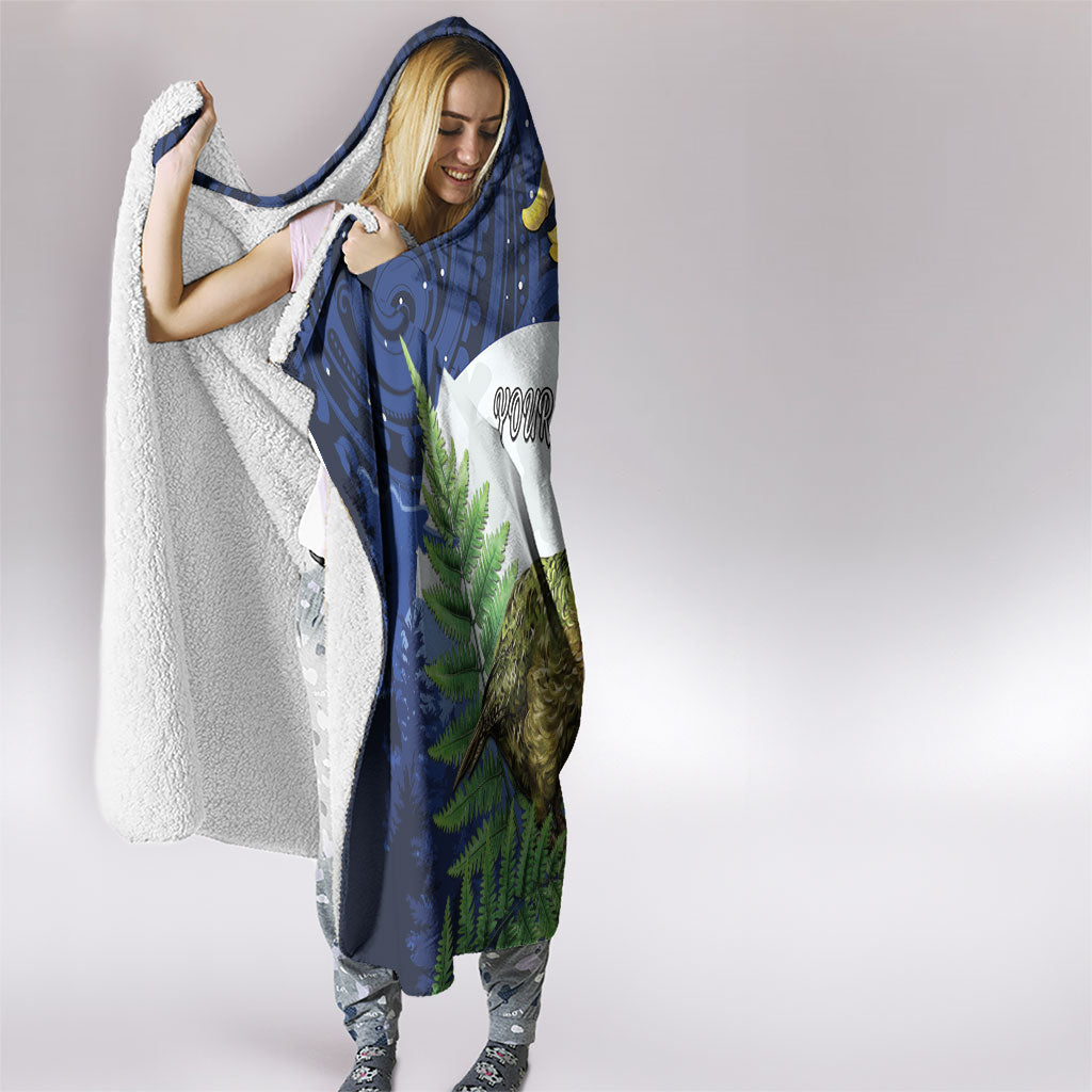 Kakapo New Zealand Personalised Hooded Blanket Kowhai Flower Silver Fern Maori Pattern