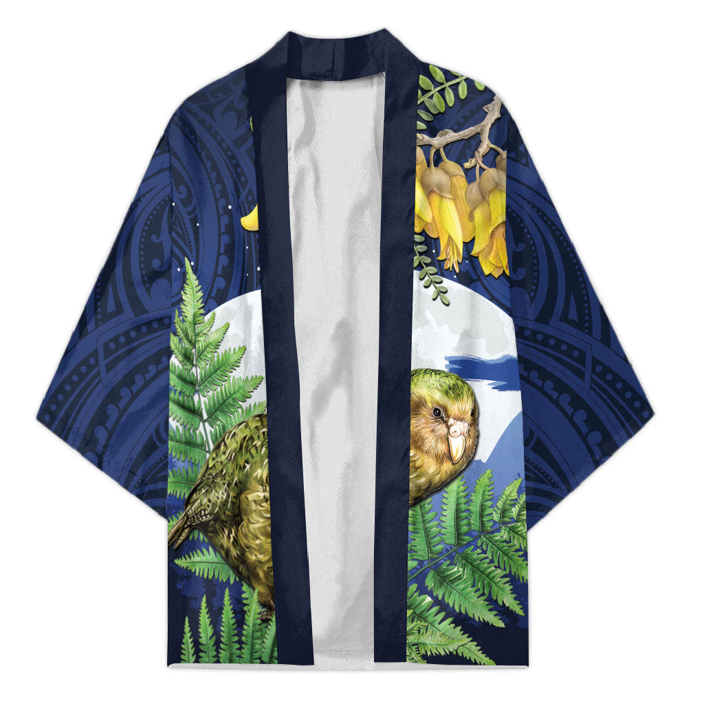 Kakapo New Zealand Personalised Kimono Kowhai Flower Silver Fern Maori Pattern
