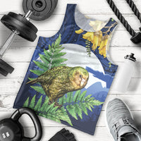 Kakapo New Zealand Personalised Men Tank Top Kowhai Flower Silver Fern Maori Pattern