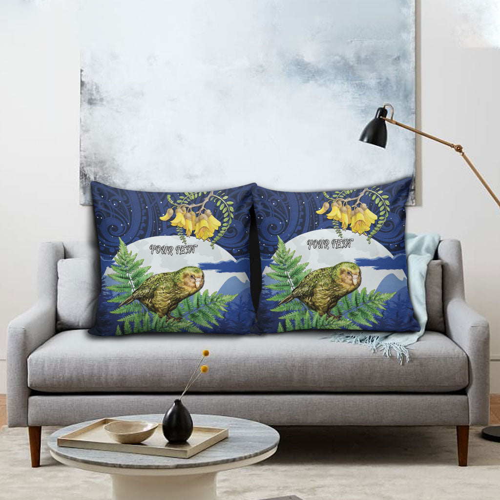 Kakapo New Zealand Personalised Pillow Cover Kowhai Flower Silver Fern Maori Pattern