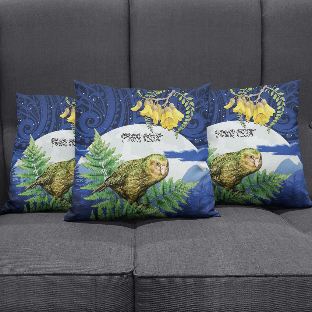 Kakapo New Zealand Personalised Pillow Cover Kowhai Flower Silver Fern Maori Pattern